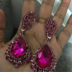 Dark pink earring Fuchsia crystal magenta teardrop earrings pink long earring